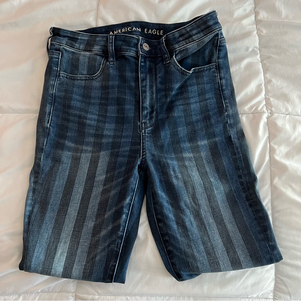 American Eagle Outfitters striped super hi-rise jegging crop